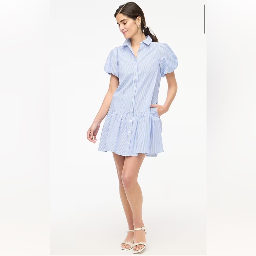 J.Crew Factory Striped bubble-sleeve shirt-dress